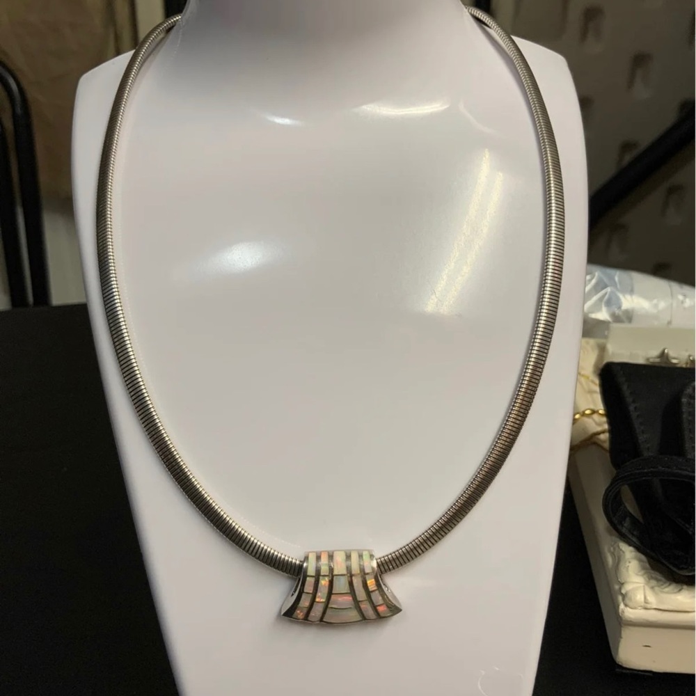 Sterling Silver Opal Slide Chapal Zenray Omega Necklace